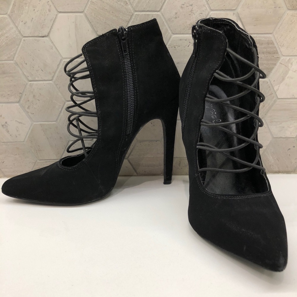 Black strapped suede Stiletto heels